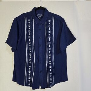 Grateful Dead Navy S/Sl Men's Size XL Linen Blend Button Down Shirt